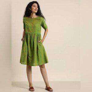 Taavi Women’s Dress Size Small Cotton Fit and Flare Pockets Knee Length Green